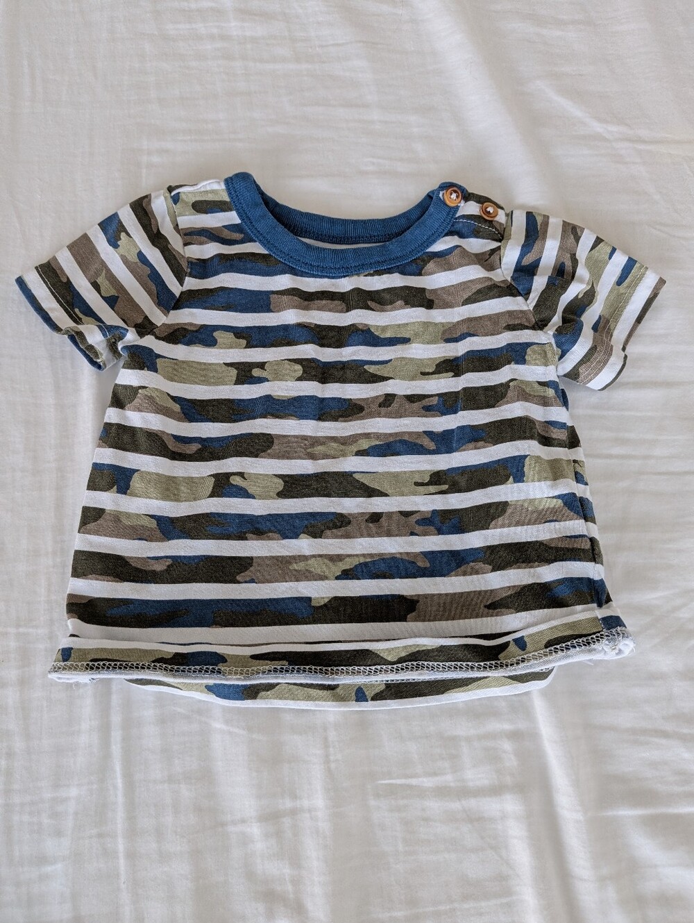 Joe Fresh Blue & Green Camouflage Stripe Kids Tee Size 6-12 Months